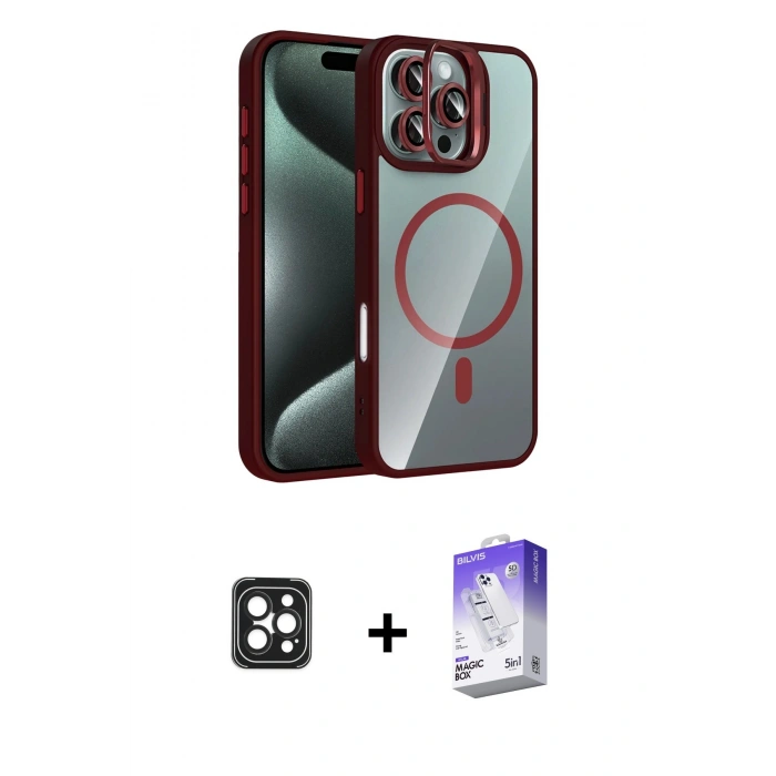 MARSİLYAN™- iPhone 16 Pro Max Kılıf Yadigar Asil Koleksiyonu - Siyah Bilvis 5in1 3D Magic Cam Ekran Koruyucu + PVD Metal Kamera Lens - SH