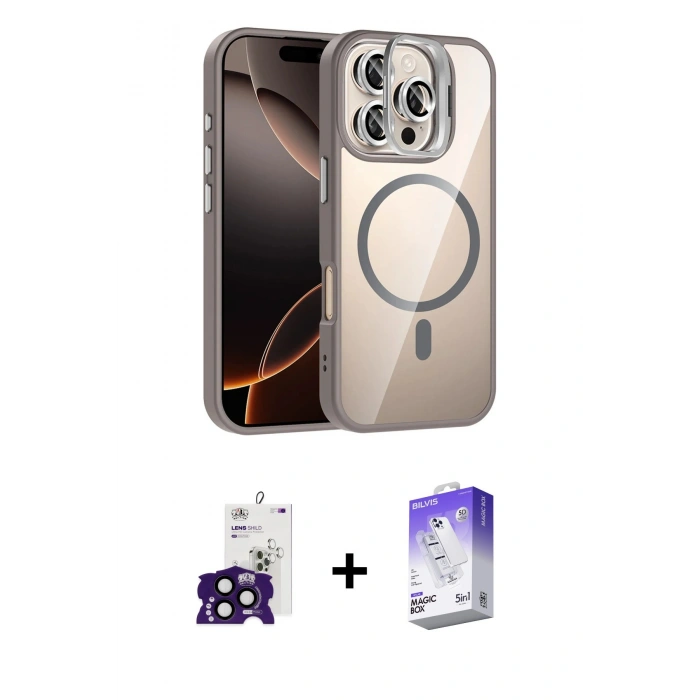MARSİLYAN™- iPhone 16 Pro Max Kılıf Yadigar Asil Koleksiyonu - Siyah Bilvis 5in1 3D Magic Cam Ekran Koruyucu + Bilvis Titan Kamera Lens - SH