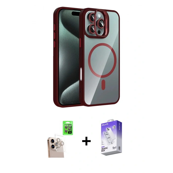 MARSİLYAN™- iPhone 16 Pro Max Kılıf Yadigar Asil Koleksiyonu - Siyah Bilvis 5in1 3D Magic Cam Ekran Koruyucu + Raze Metal Kamera Lens - NLGY