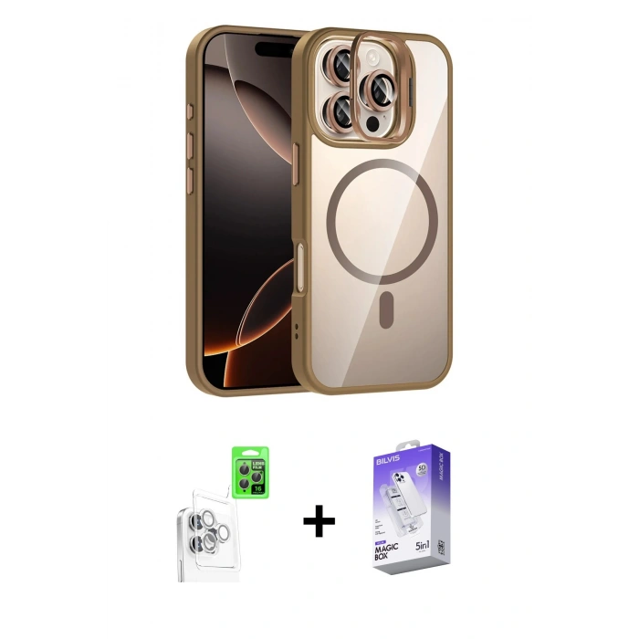 MARSİLYAN™- iPhone 16 Pro Max Kılıf Yadigar Asil Koleksiyonu - Siyah Bilvis 5in1 3D Magic Cam Ekran Koruyucu + Raze Metal Kamera Lens - BZ