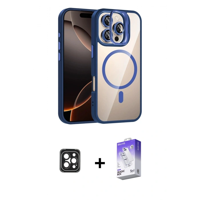 MARSİLYAN™- iPhone 16 Pro Max Kılıf Yadigar Asil Koleksiyonu - Siyah Bilvis 5in1 3D Magic Cam Ekran Koruyucu + PVD Metal Kamera Lens - SH