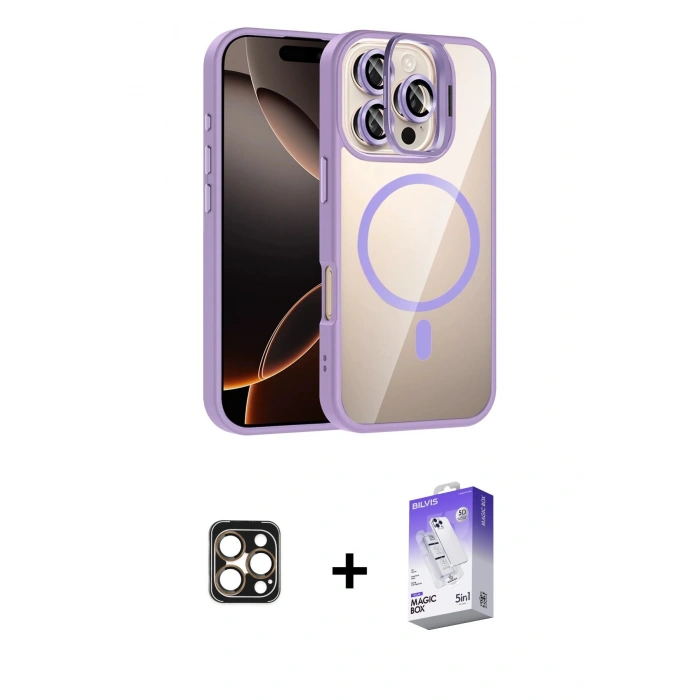 MARSİLYAN™- iPhone 16 Pro Max Kılıf Yadigar Asil Koleksiyonu - Siyah Bilvis 5in1 3D Magic Cam Ekran Koruyucu + PVD Metal Kamera Lens - GD