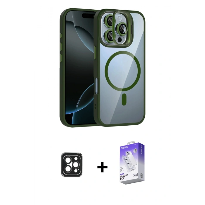 MARSİLYAN™- iPhone 16 Pro Max Kılıf Yadigar Asil Koleksiyonu - Siyah Bilvis 5in1 3D Magic Cam Ekran Koruyucu + PVD Metal Kamera Lens - SH