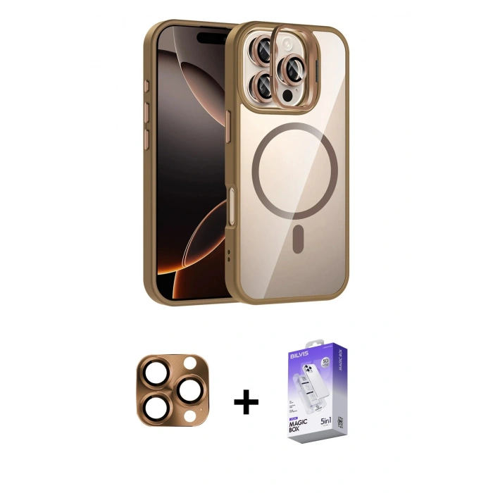 MARSİLYAN™- iPhone 16 Pro Max Kılıf Yadigar Asil Koleksiyonu - Siyah Bilvis 5in1 3D Magic Cam Ekran Koruyucu + Pers Alüminyum Kamera Lens - CLTM