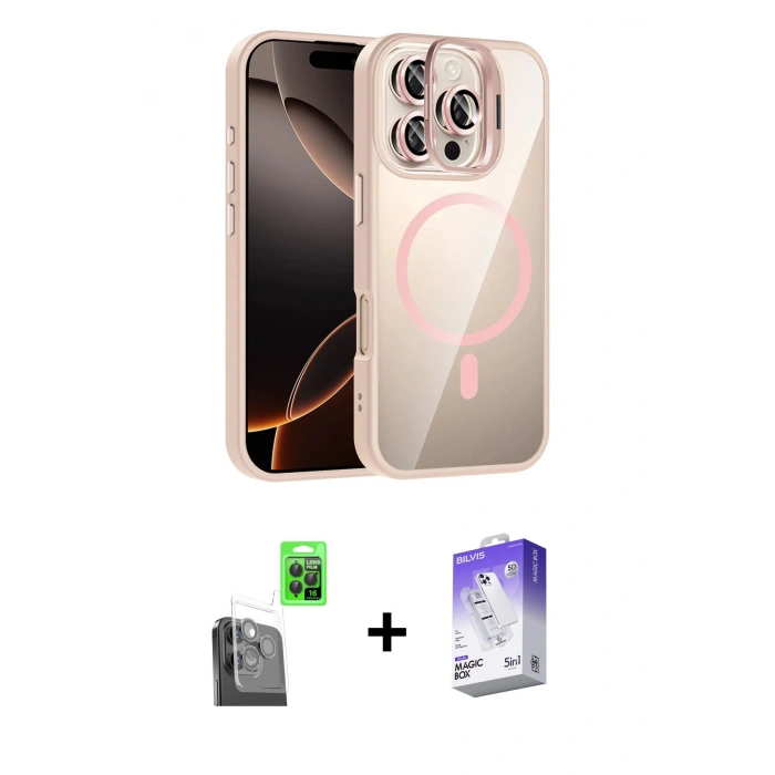 MARSİLYAN™- iPhone 16 Pro Max Kılıf Yadigar Asil Koleksiyonu - Siyah Bilvis 5in1 3D Magic Cam Ekran Koruyucu + Siyah Raze Metal Kamera Lens