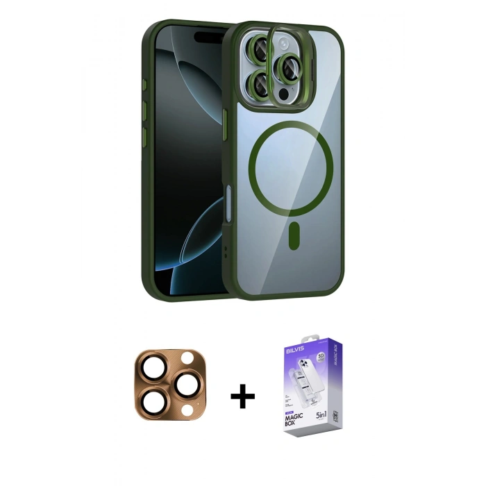 MARSİLYAN™- iPhone 16 Pro Max Kılıf Yadigar Asil Koleksiyonu - Siyah Bilvis 5in1 3D Magic Cam Ekran Koruyucu + Pers Alüminyum Kamera Lens - CLTM
