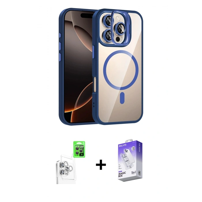 MARSİLYAN™- iPhone 16 Pro Max Kılıf Yadigar Asil Koleksiyonu - Siyah Bilvis 5in1 3D Magic Cam Ekran Koruyucu + Raze Metal Kamera Lens - BZ