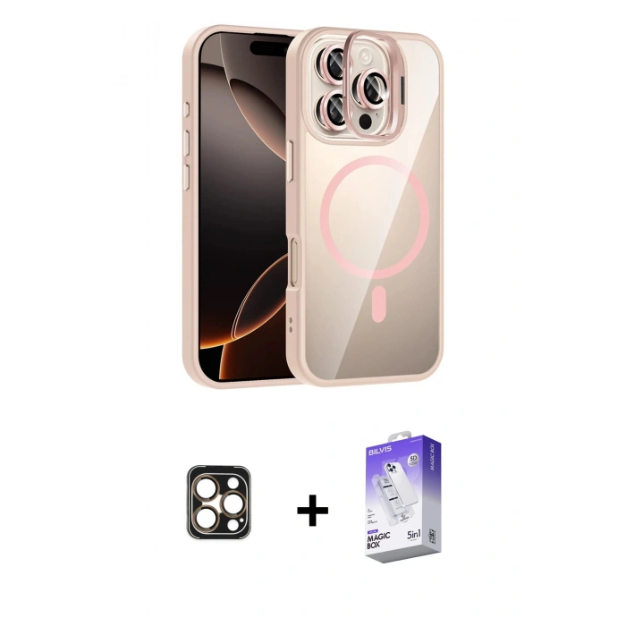 MARSİLYAN™- iPhone 16 Pro Max Kılıf Yadigar Asil Koleksiyonu - Siyah Bilvis 5in1 3D Magic Cam Ekran Koruyucu + PVD Metal Kamera Lens - GD