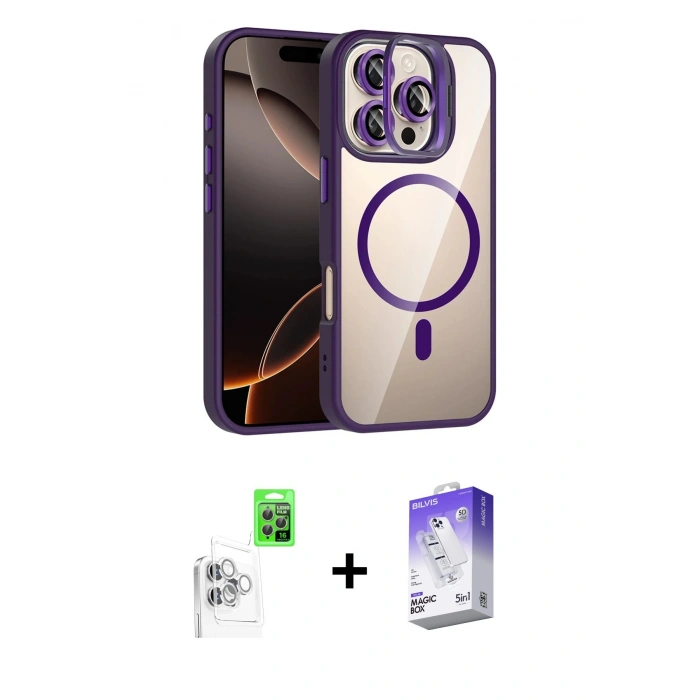 MARSİLYAN™- iPhone 16 Pro Max Kılıf Yadigar Asil Koleksiyonu - Siyah Bilvis 5in1 3D Magic Cam Ekran Koruyucu + Raze Metal Kamera Lens - BZ