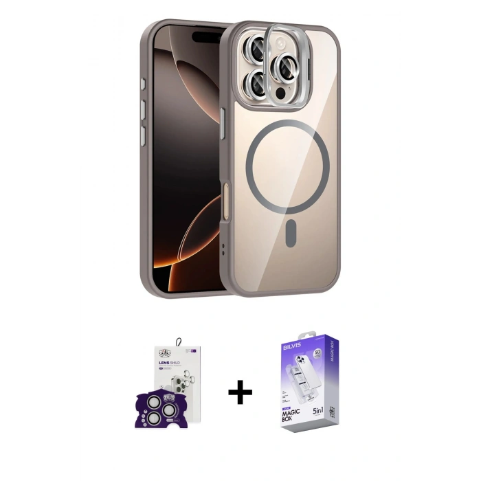 MARSİLYAN™- iPhone 16 Pro Max Kılıf Yadigar Asil Koleksiyonu - Siyah Bilvis 5in1 3D Magic Cam Ekran Koruyucu + Bilvis Titan Kamera Lens - GS