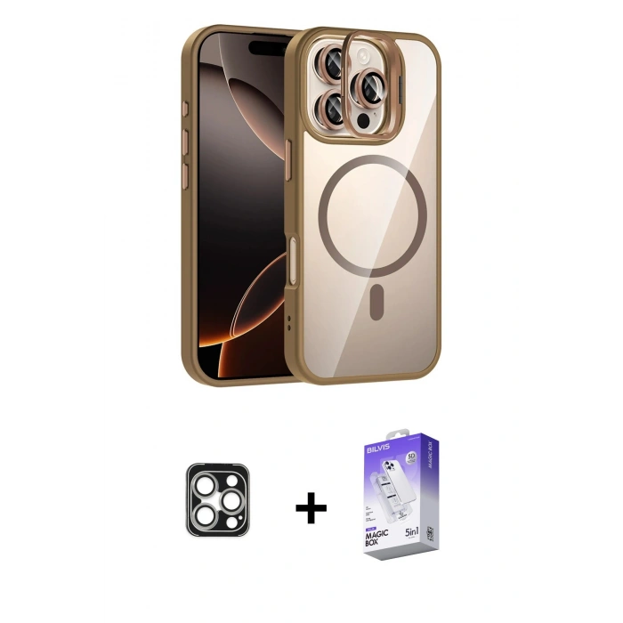 MARSİLYAN™- iPhone 16 Pro Max Kılıf Yadigar Asil Koleksiyonu - Siyah Bilvis 5in1 3D Magic Cam Ekran Koruyucu + PVD Metal Kamera Lens - GS