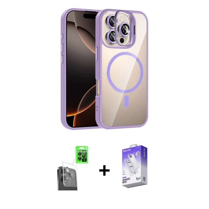 MARSİLYAN™- iPhone 16 Pro Max Kılıf Yadigar Asil Koleksiyonu - Siyah Bilvis 5in1 3D Magic Cam Ekran Koruyucu + Siyah Raze Metal Kamera Lens