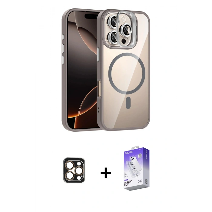 MARSİLYAN™- iPhone 16 Pro Max Kılıf Yadigar Asil Koleksiyonu - Siyah Bilvis 5in1 3D Magic Cam Ekran Koruyucu + PVD Metal Kamera Lens - GD