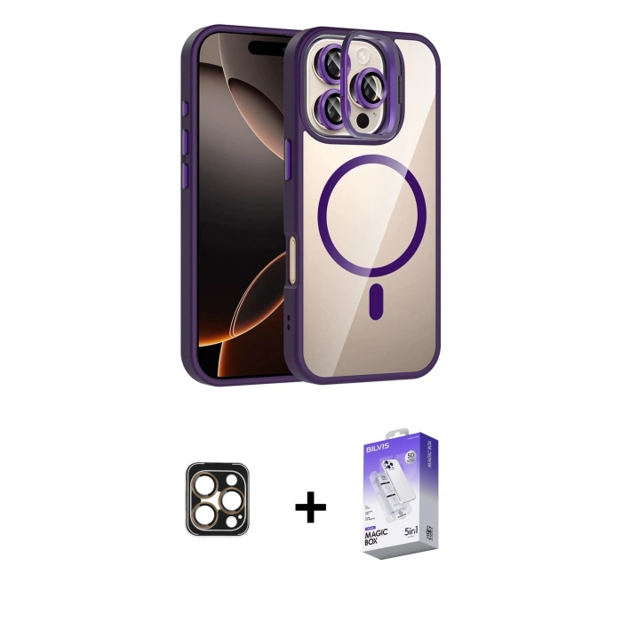 MARSİLYAN™- iPhone 16 Pro Max Kılıf Yadigar Asil Koleksiyonu - Siyah Bilvis 5in1 3D Magic Cam Ekran Koruyucu + PVD Metal Kamera Lens - GD