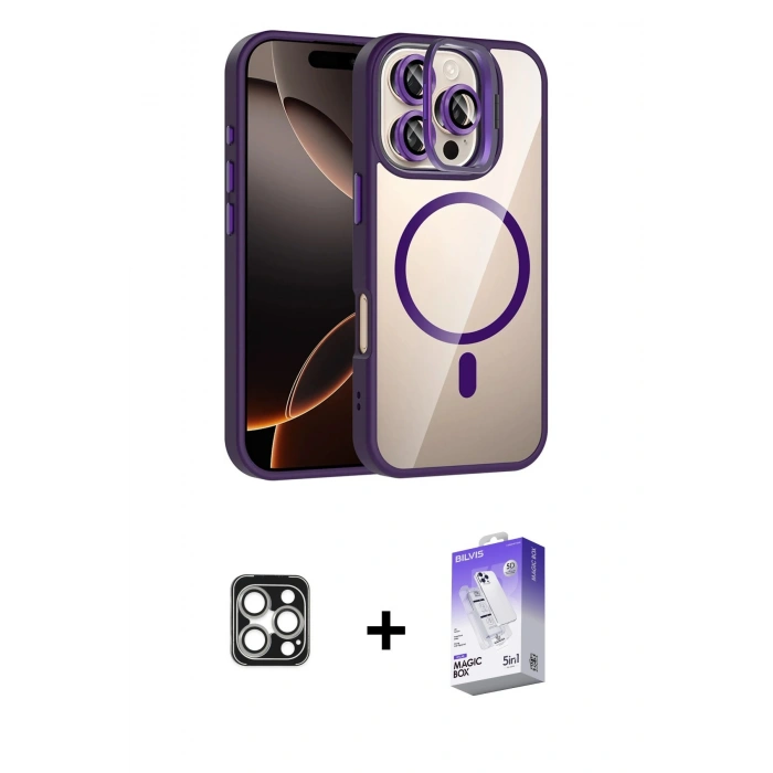 MARSİLYAN™- iPhone 16 Pro Max Kılıf Yadigar Asil Koleksiyonu - Siyah Bilvis 5in1 3D Magic Cam Ekran Koruyucu + PVD Metal Kamera Lens - GS