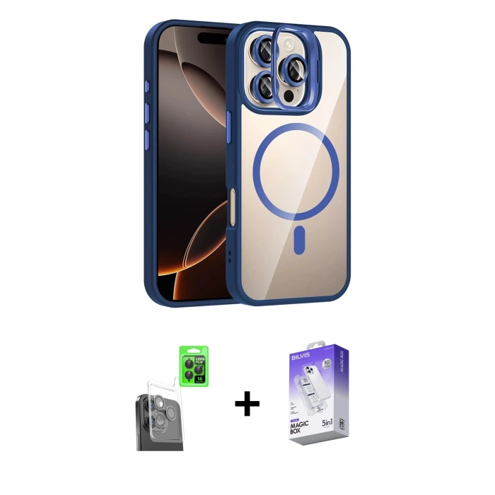MARSİLYAN™- iPhone 16 Pro Max Kılıf Yadigar Asil Koleksiyonu - Siyah Bilvis 5in1 3D Magic Cam Ekran Koruyucu + Siyah Raze Metal Kamera Lens