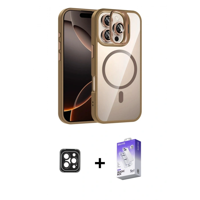 MARSİLYAN™- iPhone 16 Pro Max Kılıf Yadigar Asil Koleksiyonu - Siyah Bilvis 5in1 3D Magic Cam Ekran Koruyucu + PVD Metal Kamera Lens - SH