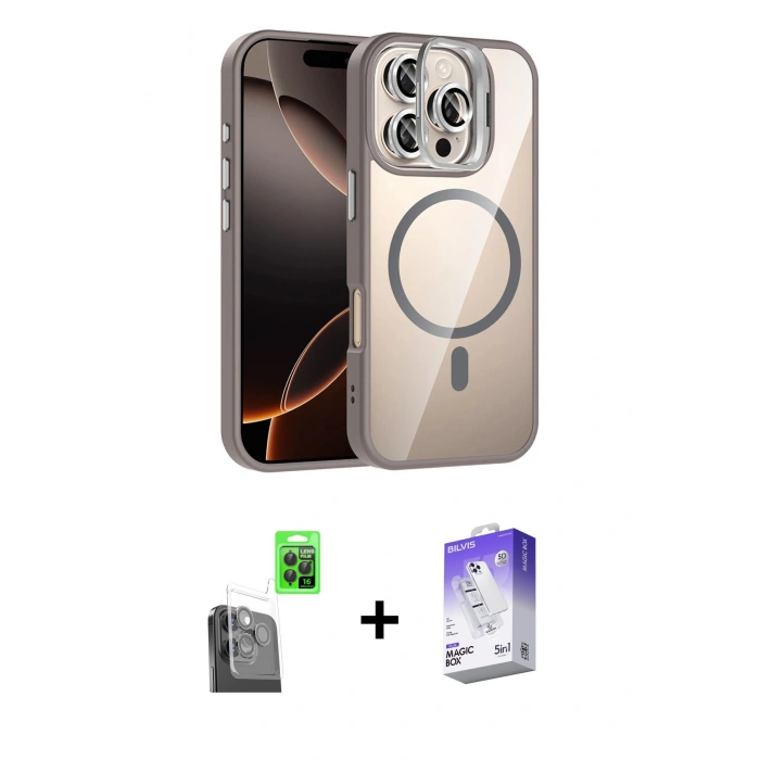 MARSİLYAN™- iPhone 16 Pro Max Kılıf Yadigar Asil Koleksiyonu - Siyah Bilvis 5in1 3D Magic Cam Ekran Koruyucu + Siyah Raze Metal Kamera Lens