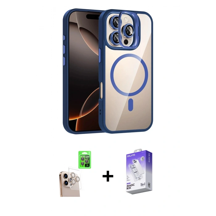 MARSİLYAN™- iPhone 16 Pro Max Kılıf Yadigar Asil Koleksiyonu - Siyah Bilvis 5in1 3D Magic Cam Ekran Koruyucu + Raze Metal Kamera Lens - NLGY