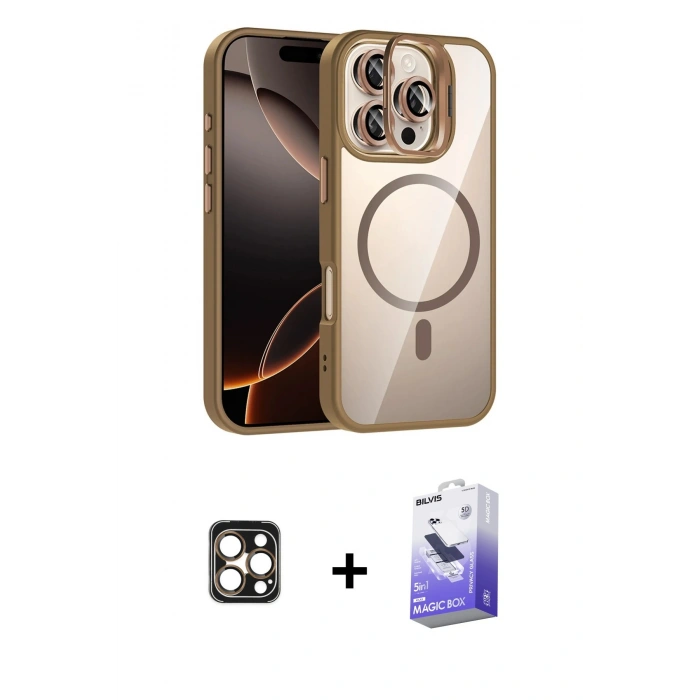 MARSİLYAN™- iPhone 16 Pro Max Kılıf Yadigar Asil Koleksiyonu - Siyah Bilvis 5in1 5D Magic Hayalet Cam Ekran Koruyucu + PVD Metal Kamera Lens - GD