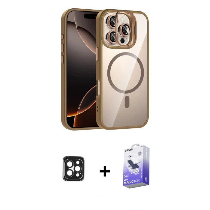 MARSİLYAN™- iPhone 16 Pro Max Kılıf Yadigar Asil Koleksiyonu - Siyah Bilvis 5in1 5D Magic Hayalet Cam Ekran Koruyucu + PVD Metal Kamera Lens - SH
