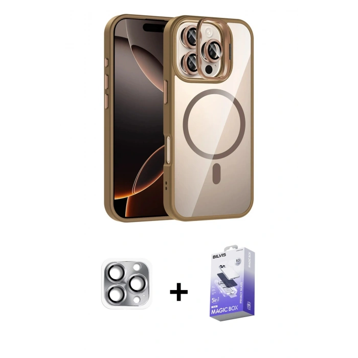 MARSİLYAN™- iPhone 16 Pro Max Kılıf Yadigar Asil Koleksiyonu - Siyah Bilvis 5in1 5D Magic Hayalet Cam Ekran Koruyucu + Pers Alüminyum Kamera Lens - GI