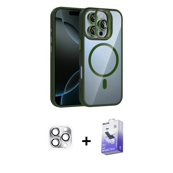 MARSİLYAN™- iPhone 16 Pro Max Kılıf Yadigar Asil Koleksiyonu - Siyah Bilvis 5in1 5D Magic Hayalet Cam Ekran Koruyucu + Pers Alüminyum Kamera Lens - GS