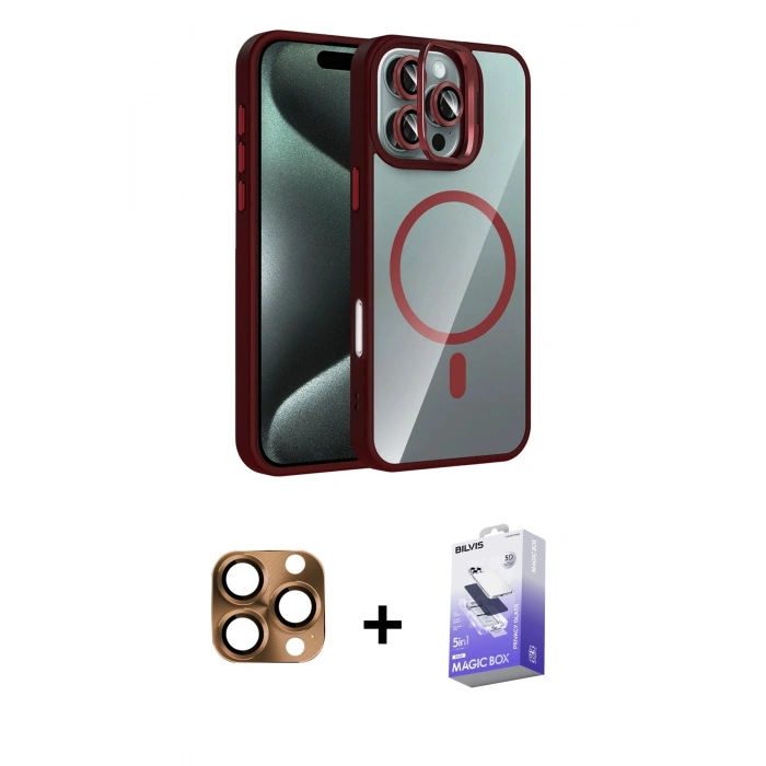 MARSİLYAN™- iPhone 16 Pro Max Kılıf Yadigar Asil Koleksiyonu - Siyah Bilvis 5in1 5D Magic Hayalet Cam Ekran Koruyucu + Pers Alüminyum Kamera Lens - CLTM