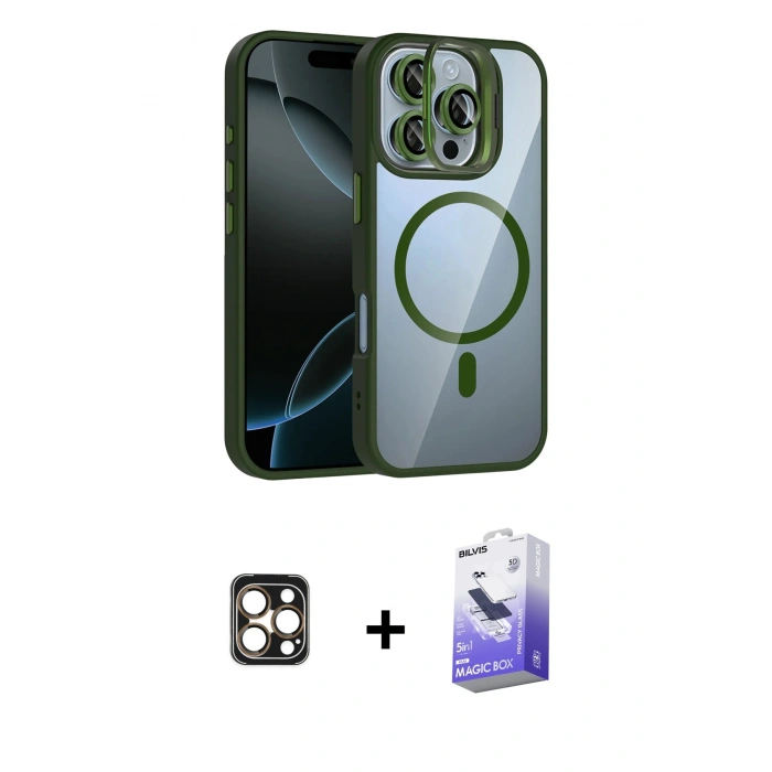MARSİLYAN™- iPhone 16 Pro Max Kılıf Yadigar Asil Koleksiyonu - Siyah Bilvis 5in1 5D Magic Hayalet Cam Ekran Koruyucu + PVD Metal Kamera Lens - GD