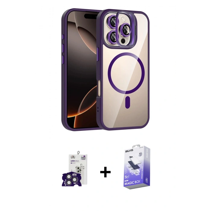 MARSİLYAN™- iPhone 16 Pro Max Kılıf Yadigar Asil Koleksiyonu - Siyah Bilvis 5in1 5D Magic Hayalet Cam Ekran Koruyucu + Titanyum Gri Bilvis Titan Kamera Lens