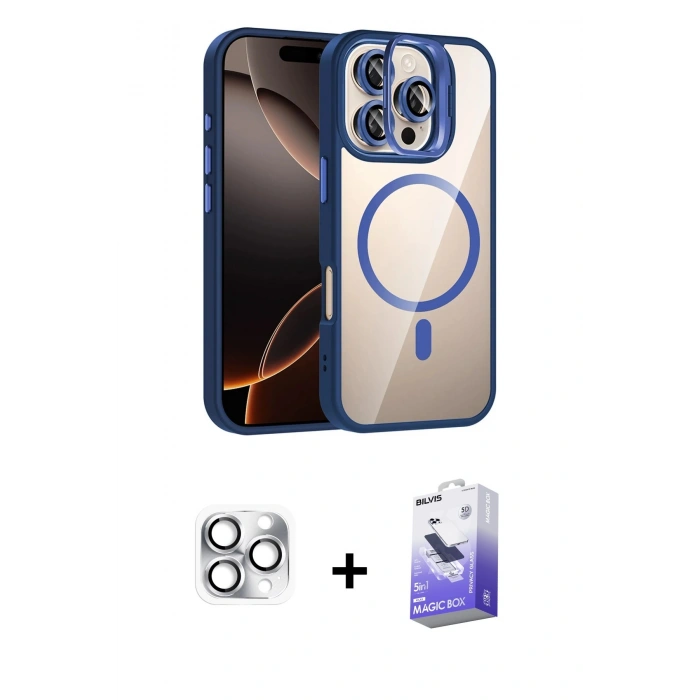 MARSİLYAN™- iPhone 16 Pro Max Kılıf Yadigar Asil Koleksiyonu - Siyah Bilvis 5in1 5D Magic Hayalet Cam Ekran Koruyucu + Pers Alüminyum Kamera Lens - GS