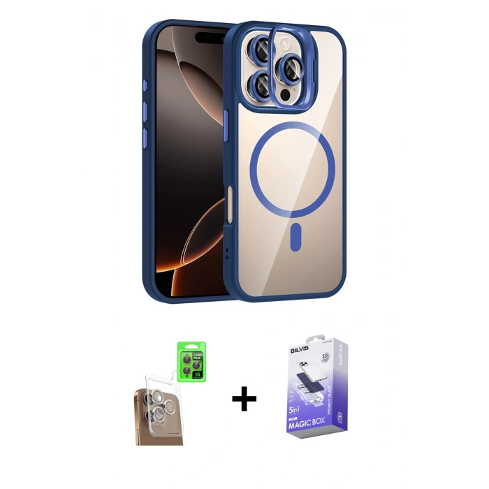 MARSİLYAN™- iPhone 16 Pro Max Kılıf Yadigar Asil Koleksiyonu - Siyah Bilvis 5in1 5D Magic Hayalet Cam Ekran Koruyucu + Raze Metal Kamera Lens - CLTM