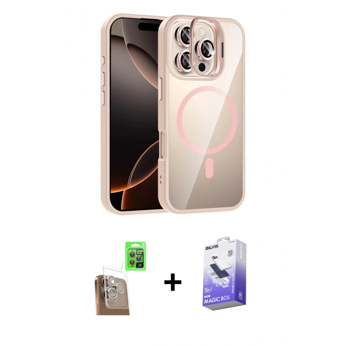 MARSİLYAN™- iPhone 16 Pro Max Kılıf Yadigar Asil Koleksiyonu - Siyah Bilvis 5in1 5D Magic Hayalet Cam Ekran Koruyucu + Raze Metal Kamera Lens - CLTM