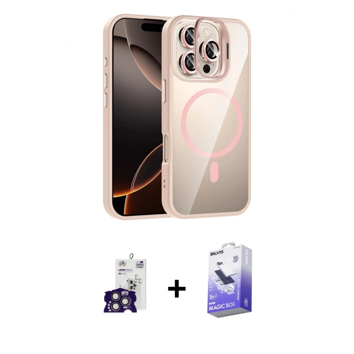 MARSİLYAN™- iPhone 16 Pro Max Kılıf Yadigar Asil Koleksiyonu - Siyah Bilvis 5in1 5D Magic Hayalet Cam Ekran Koruyucu + Titanyum Gri Bilvis Titan Kamera Lens