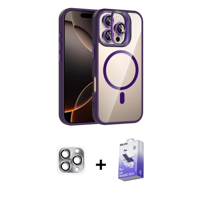 MARSİLYAN™- iPhone 16 Pro Max Kılıf Yadigar Asil Koleksiyonu - Siyah Bilvis 5in1 5D Magic Hayalet Cam Ekran Koruyucu + Pers Alüminyum Kamera Lens - GI