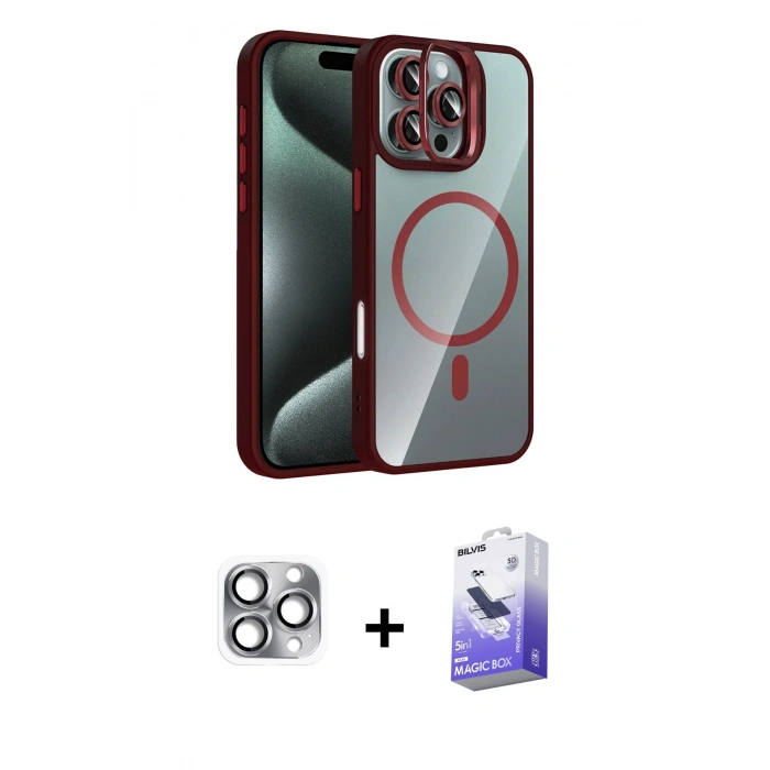 MARSİLYAN™- iPhone 16 Pro Max Kılıf Yadigar Asil Koleksiyonu - Siyah Bilvis 5in1 5D Magic Hayalet Cam Ekran Koruyucu + Pers Alüminyum Kamera Lens - GI