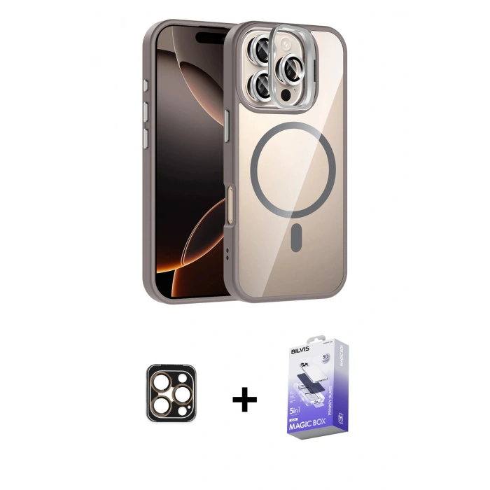 MARSİLYAN™- iPhone 16 Pro Max Kılıf Yadigar Asil Koleksiyonu - Siyah Bilvis 5in1 5D Magic Hayalet Cam Ekran Koruyucu + PVD Metal Kamera Lens - GD