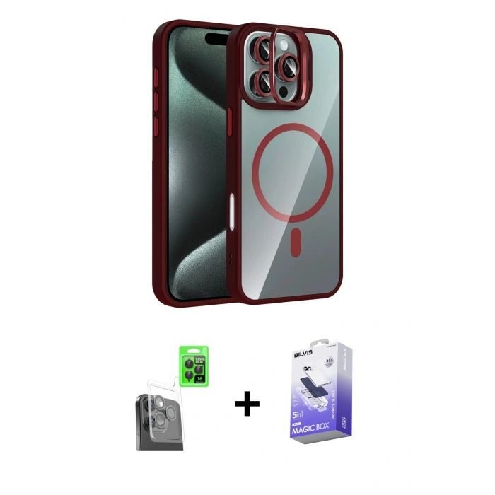 MARSİLYAN™- iPhone 16 Pro Max Kılıf Yadigar Asil Koleksiyonu - Siyah Bilvis 5in1 5D Magic Hayalet Cam Ekran Koruyucu + Siyah Raze Metal Kamera Lens