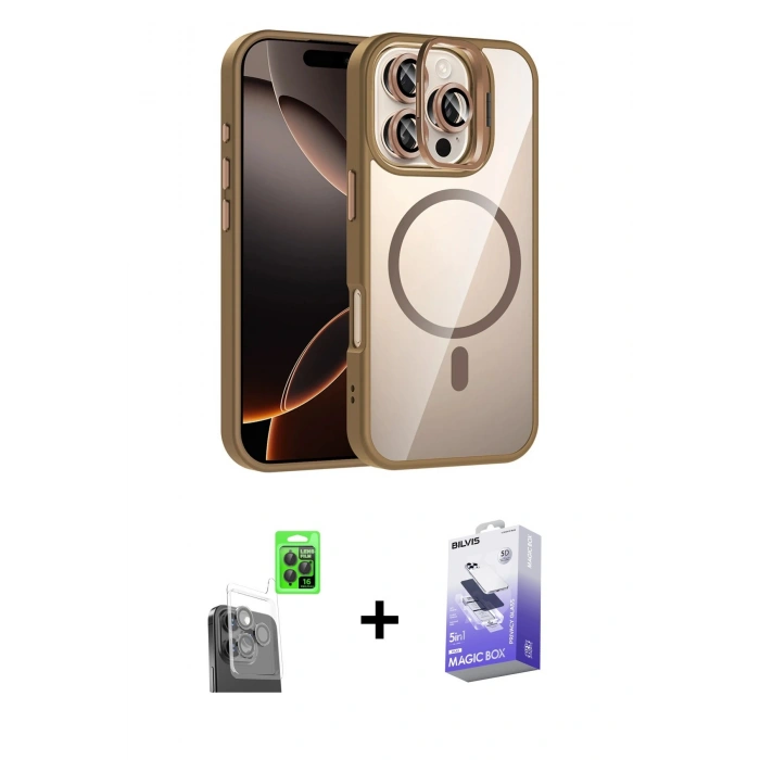 MARSİLYAN™- iPhone 16 Pro Max Kılıf Yadigar Asil Koleksiyonu - Siyah Bilvis 5in1 5D Magic Hayalet Cam Ekran Koruyucu + Siyah Raze Metal Kamera Lens