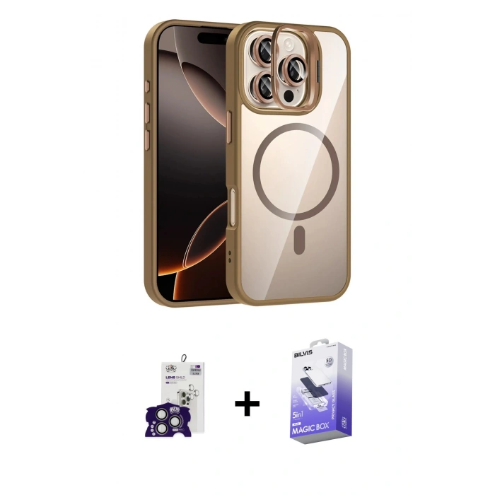 MARSİLYAN™- iPhone 16 Pro Max Kılıf Yadigar Asil Koleksiyonu - Siyah Bilvis 5in1 5D Magic Hayalet Cam Ekran Koruyucu + Bilvis Titan Kamera Lens - TMGI