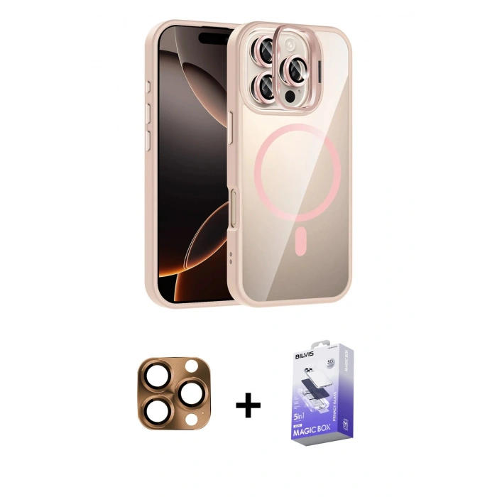 MARSİLYAN™- iPhone 16 Pro Max Kılıf Yadigar Asil Koleksiyonu - Siyah Bilvis 5in1 5D Magic Hayalet Cam Ekran Koruyucu + Pers Alüminyum Kamera Lens - CLTM