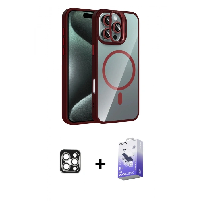 MARSİLYAN™- iPhone 16 Pro Max Kılıf Yadigar Asil Koleksiyonu - Siyah Bilvis 5in1 5D Magic Hayalet Cam Ekran Koruyucu + Gümüş PVD Metal Kamera Lens