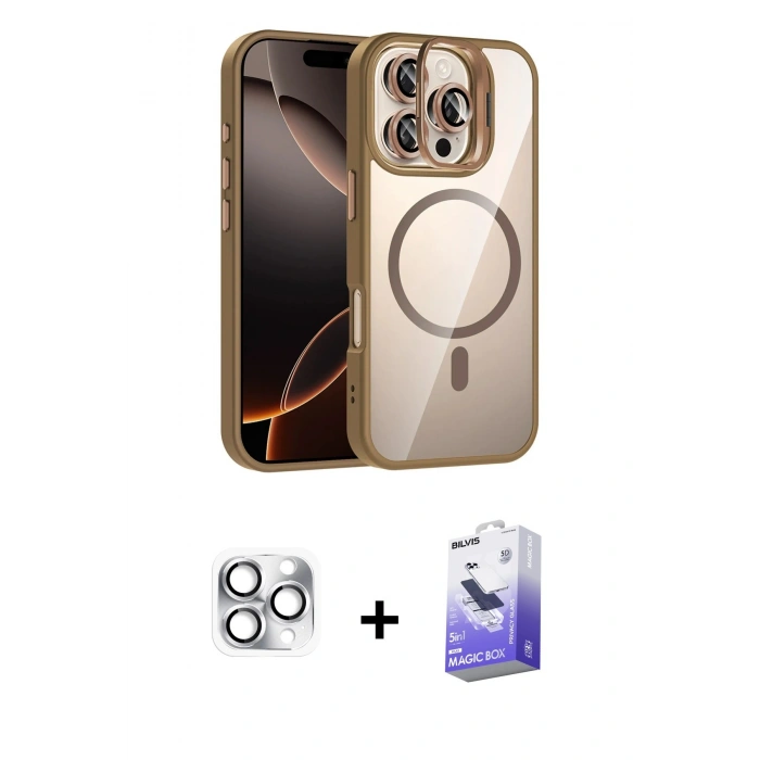 MARSİLYAN™- iPhone 16 Pro Max Kılıf Yadigar Asil Koleksiyonu - Siyah Bilvis 5in1 5D Magic Hayalet Cam Ekran Koruyucu + Pers Alüminyum Kamera Lens - GS