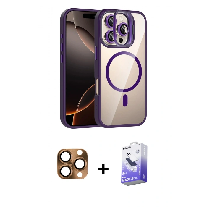 MARSİLYAN™- iPhone 16 Pro Max Kılıf Yadigar Asil Koleksiyonu - Siyah Bilvis 5in1 5D Magic Hayalet Cam Ekran Koruyucu + Pers Alüminyum Kamera Lens - CLTM