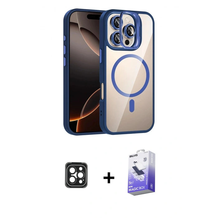 MARSİLYAN™- iPhone 16 Pro Max Kılıf Yadigar Asil Koleksiyonu - Siyah Bilvis 5in1 5D Magic Hayalet Cam Ekran Koruyucu + PVD Metal Kamera Lens - SH