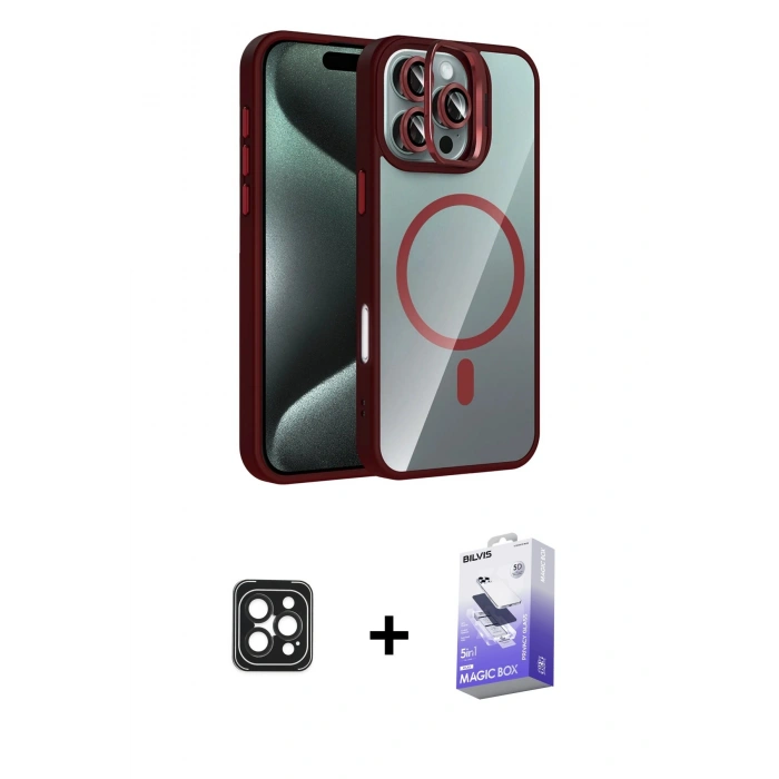 MARSİLYAN™- iPhone 16 Pro Max Kılıf Yadigar Asil Koleksiyonu - Siyah Bilvis 5in1 5D Magic Hayalet Cam Ekran Koruyucu + PVD Metal Kamera Lens - SH
