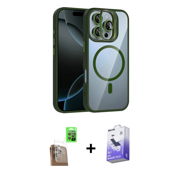MARSİLYAN™- iPhone 16 Pro Max Kılıf Yadigar Asil Koleksiyonu - Siyah Bilvis 5in1 5D Magic Hayalet Cam Ekran Koruyucu + Raze Metal Kamera Lens - CLTM