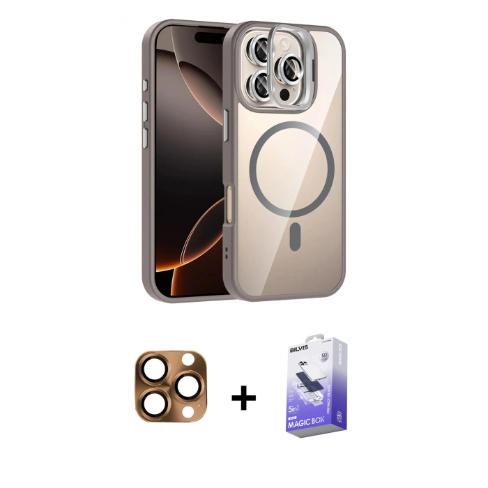 MARSİLYAN™- iPhone 16 Pro Max Kılıf Yadigar Asil Koleksiyonu - Siyah Bilvis 5in1 5D Magic Hayalet Cam Ekran Koruyucu + Pers Alüminyum Kamera Lens - CLTM