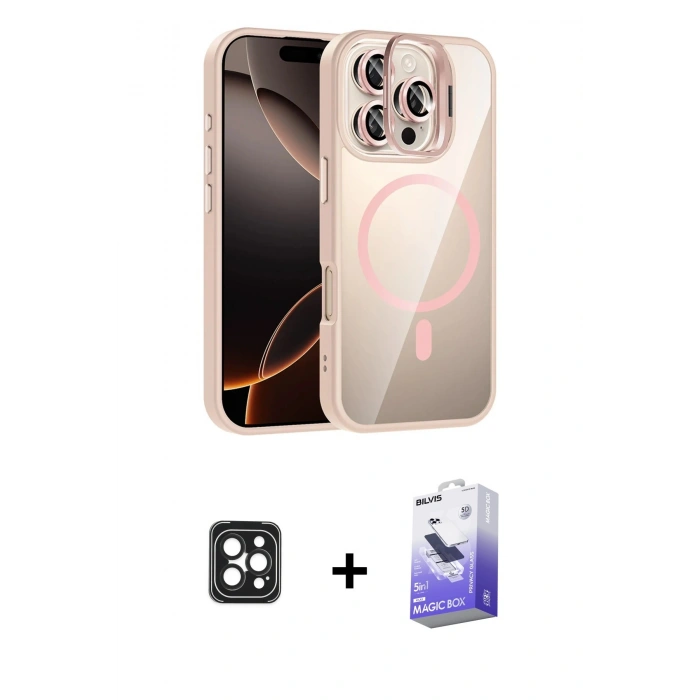 MARSİLYAN™- iPhone 16 Pro Max Kılıf Yadigar Asil Koleksiyonu - Siyah Bilvis 5in1 5D Magic Hayalet Cam Ekran Koruyucu + PVD Metal Kamera Lens - SH