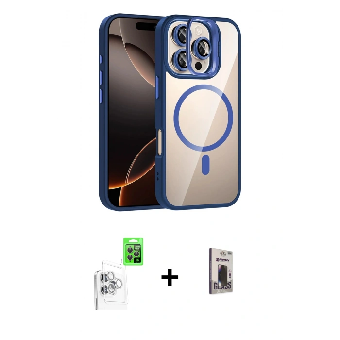 MARSİLYAN™- iPhone 16 Pro Max Kılıf Yadigar Asil Koleksiyonu - Siyah Bilvis Hayalet Cam Ekran Koruyucu + Raze Metal Kamera Lens - BZ